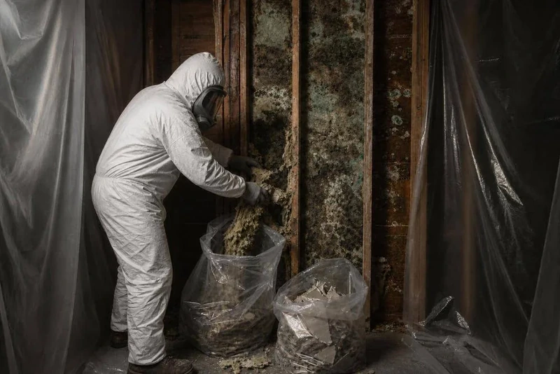Containment sheeting and HEPA cleaning during a Brooklyn cellar mold removal